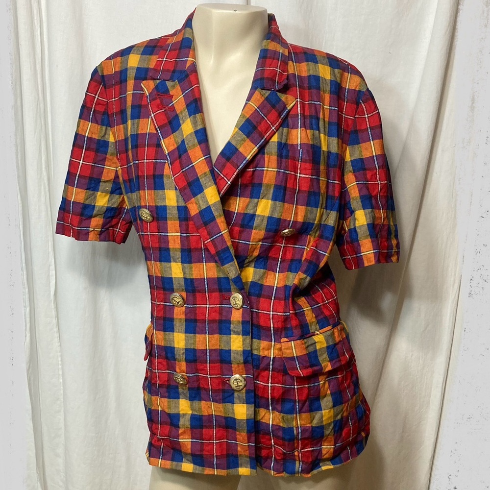 Givy vintage Japanese top suit jacket plaid red blue yellow medium large